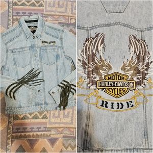 Vintage 90s Harley Davidson Jacket With Fringe Size Medium